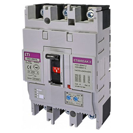 Автоматичний вимикач EB2 250/3L 3P 200A 25кА, ETI (4671072) фото
