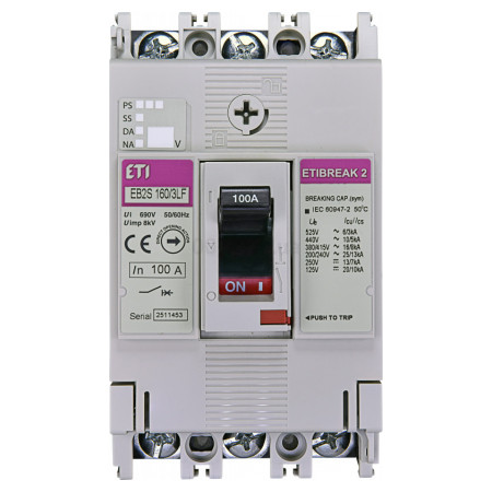 Автоматичний вимикач EB2S 160/3LF 3P 100A 16кА, ETI (4671809) фото