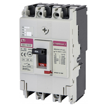 Автоматичний вимикач EB2S 160/3SF 3P 25A 25кА, ETI (4671829) фото