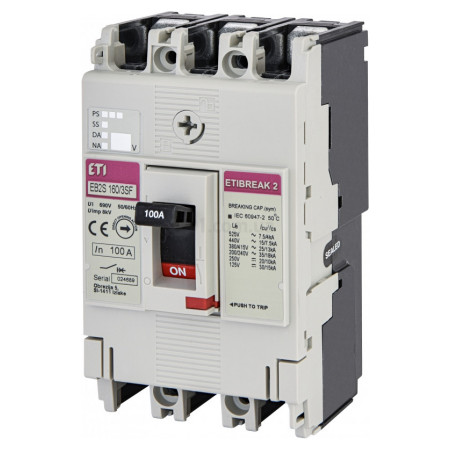 Автоматичний вимикач EB2S 160/3SF 3P 100A 25кА, ETI (4671835) фото
