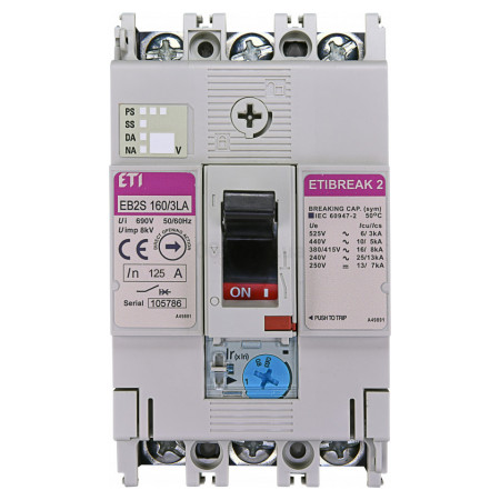 Автоматичний вимикач EB2S 160/3LA 3P 125A 16кА, ETI (4671884) фото
