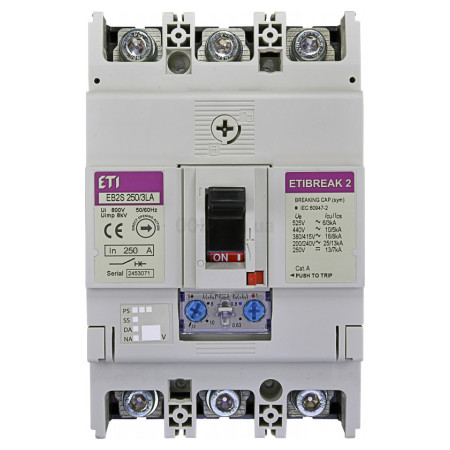 Автоматичний вимикач EB2S 250/3LA 3P 250A 16кА, ETI (4671888) фото