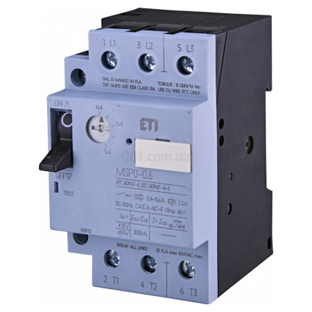 Автоматичний вимикач захисту двигуна MSP0-0,6 (0,12-0,18 kW, 0.4-0.6A), ETI (4646618) фото