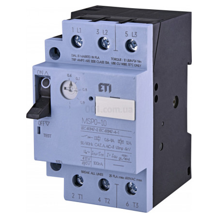 Автоматический выключатель защиты двигателя MSP0-1,0 (0,25 kW, 0.6-1A), ETI (4646619) фото