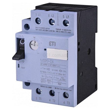 Автоматичний вимикач захисту двигуна MSP0-2,4 (0,75 kW, 1.6-2.4A), ETI (4646621) фото
