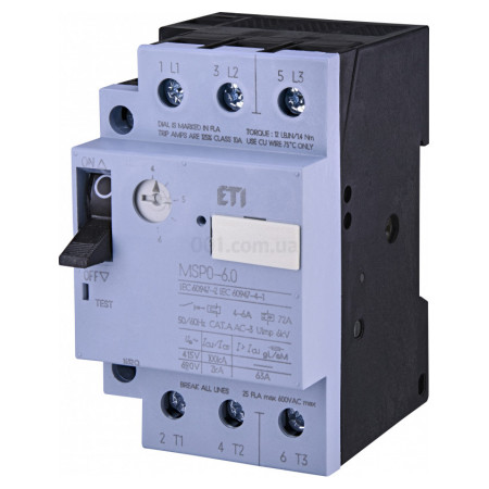 Автоматичний вимикач захисту двигуна MSP0-6 (2,2 kW, 4-6A), ETI (4646623) фото