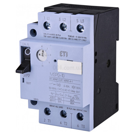 Автоматичний вимикач захисту двигуна MSP0-10 (3-4 kW, 6-10A), ETI (4646624) фото