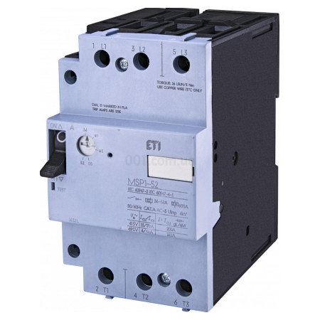 Автоматичний вимикач захисту двигуна MSP1-52 (22 kW, 36-52A), ETI (4646630) фото