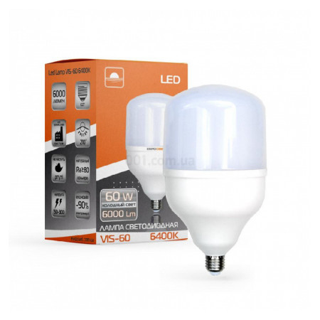 Світлодіодна (LED) лампа високопотужна VIS-60-E27 60Вт 6400К E27, Евросвет (40892) фото