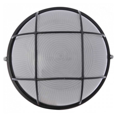 Светильник настенный 100Вт Е27 круг черный с решеткой IP65 WOL-10, Евросвет (000056670) фото