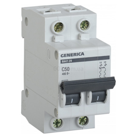 Автоматичний вимикач ВА47-29 2P 50А 4,5кА тип C, GENERICA (MVA25-2-050-C) фото