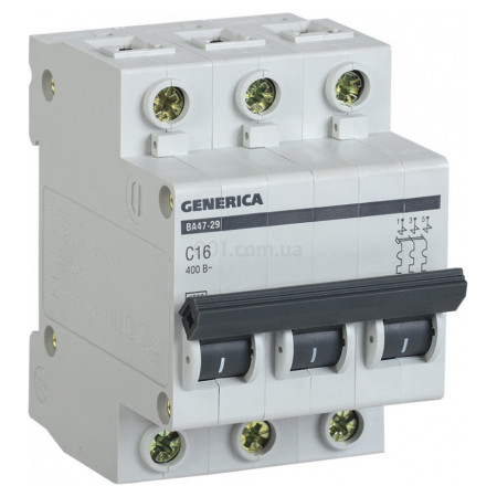 Автоматический выключатель ВА47-29 3P 16А 4,5кА тип C, GENERICA (MVA25-3-016-C) фото