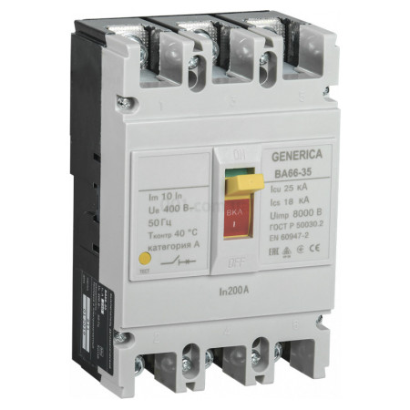 Автоматический выключатель ВА66-35 3P 200А 25кА, GENERICA (SAV30-3-0200-G) фото
