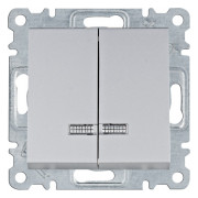Вимикач з підсвічуванням 2-клавішний Lumina сріблястий 10АХ/230В, Hager міні-фото