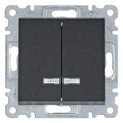 Вимикач з підсвічуванням 2-клавішний Lumina чорний 10АХ/230В, Hager міні-фото