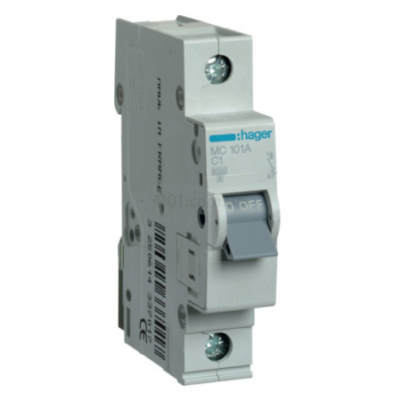 Автоматичний вимикач MC101A 1P 6kA C-1A 1M, Hager фото