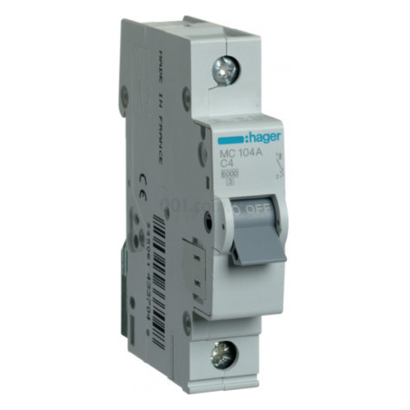 Автоматичний вимикач MC104A 1P 6kA C-4A 1M, Hager фото