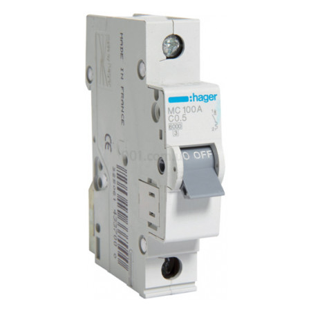 Автоматичний вимикач MC100A 1P 6kA C-0.5A 1M, Hager фото