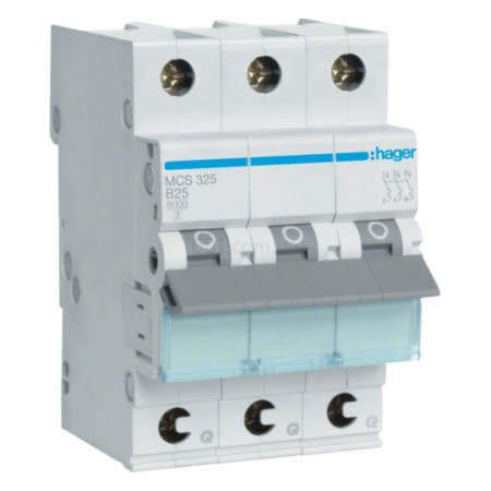 Автоматичний вимикач QC 3P 6kA C-25A 3M, Hager (MCS325) фото