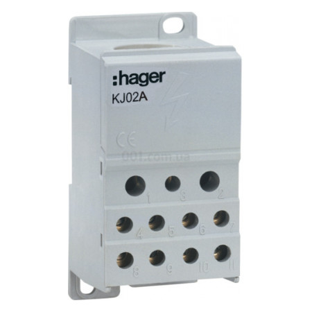 Блок розподільчий 250А вхід 1×95 / вихід 2×25, 2×16 і 4×10 мм², Hager (KJ02A) фото