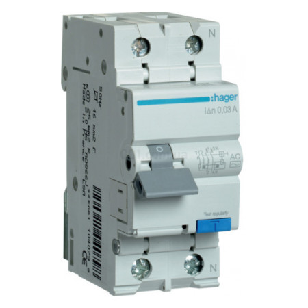 Диференційний автоматичний вимикач AD870J 1P+N 4.5kA C-20A 30mA тип AC, Hager фото