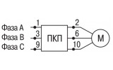 Схема реверсивного включення електродвигуна за допомогою перемикачів кулачкових ПКП...-33/... IEK зображення