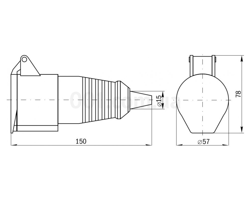 Габаритные размеры силовой переносной розетки IEK ССИ-214 изображение