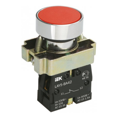 Кнопка управления LAY5-BA42 без подсветки красная 1р, IEK (BBT61-BA-K04) фото