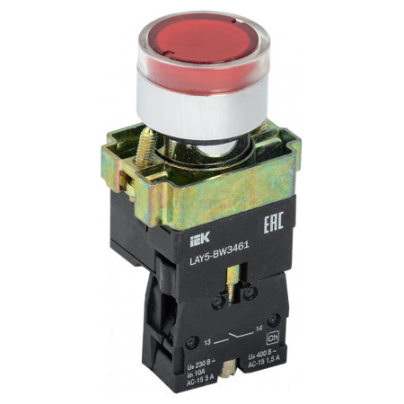 Кнопка управления LAY5-BW3461 с подсветкой красная 1з, IEK (BBT50-BW-K04) фото