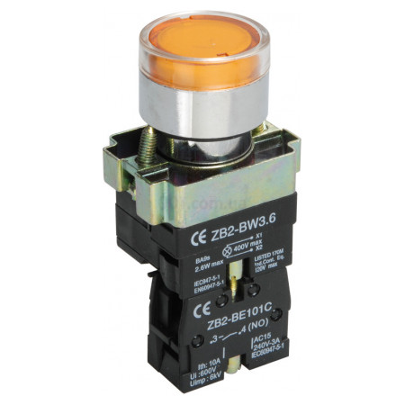 Кнопка управления LAY5-BW3561 с подсветкой желтая 1з, IEK (BBT50-BW-K05) фото