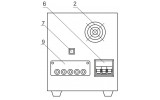 Розташування елементів на задній панелі переносних стабілізаторів напруги Prime 3-10 кВА IEK. Позначення: 2 — вентилятор, 6 — автоматичні вимикачі, 7 — кнопка встановлення затримки часу включення, 9 — ввідні отвори клемних затискачів з сальниками зображення