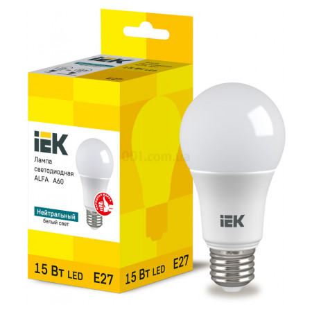 Светодиодная лампа LED ALFA A60 шар 15Вт 230В 4000К E27, IEK (LLA-A60-15-230-40-E27) фото