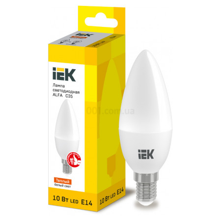 Світлодіодна лампа LED ALFA C35 свічка 10Вт 230В 3000К E14, IEK (LLA-C35-10-230-30-E14) фото