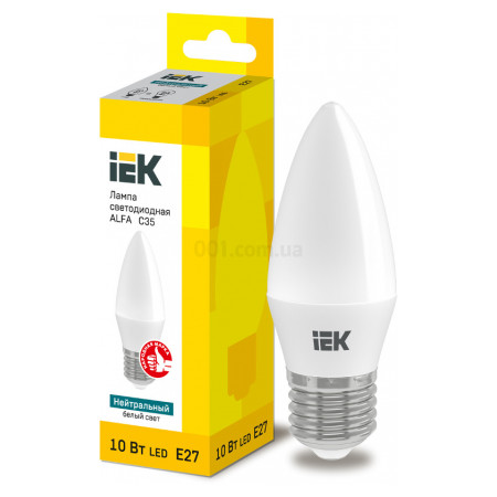 Светодиодная лампа LED ALFA C35 свеча 10Вт 230В 4000К E27, IEK (LLA-C35-10-230-40-E27) фото