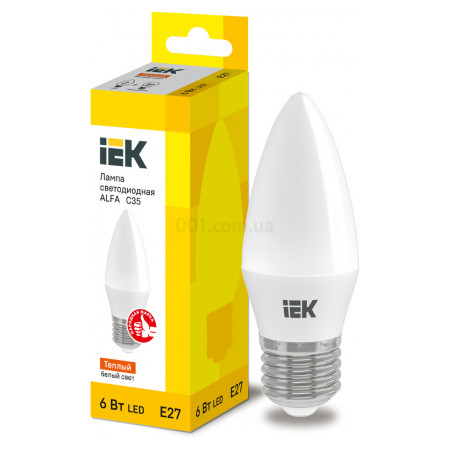 Світлодіодна лампа LED ALFA C35 свічка 6Вт 230В 3000К E27, IEK (LLA-C35-6-230-30-E27) фото