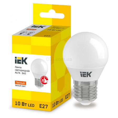 Світлодіодна лампа LED ALFA G45 куля 10Вт 230В 3000К E27, IEK (LLA-G45-10-230-30-E27) фото