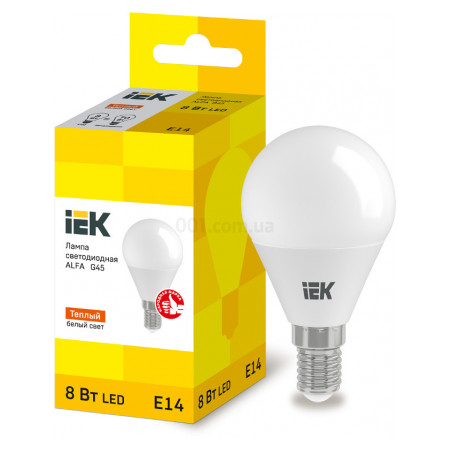 Светодиодная лампа LED ALFA G45 (шар) 8 Вт 230В 3000К E14, IEK (LLA-G45-8-230-30-E14) фото