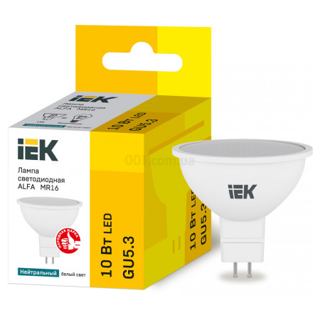 Світлодіодна лампа LED ALFA MR16 софіт 10Вт 230В 4000К GU5,3, IEK (LLA-MR16-10-230-40-GU5) фото