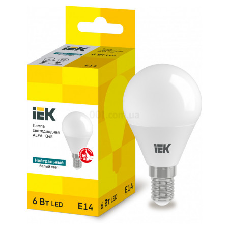 Світлодіодна лампа LED ALFA G45 куля 6Вт 230В 4000К E14, IEK (LLA-G45-6-230-40-E14) фото
