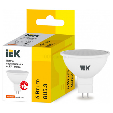 Світлодіодна лампа LED ALFA MR16 софіт 6Вт 230В 3000К GU5,3, IEK (LLA-MR16-6-230-30-GU5) фото