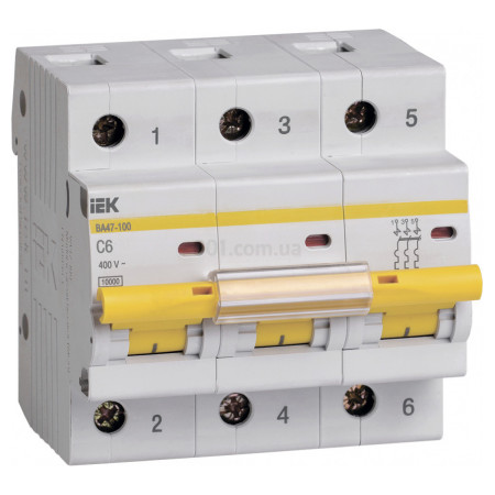 Автоматичний вимикач ВА47-100 3P 6А х-ка C, IEK (MVA40-3-006-C) фото