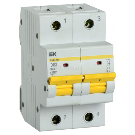 Автоматичний вимикач ВА47-150 2P 63А 15кА тип D, IEK (MVA50-2-063-D) фото