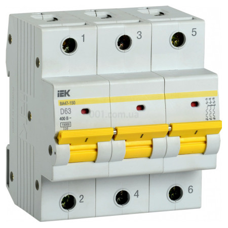 Автоматичний вимикач ВА47-150 3P 63А 15кА тип D, IEK (MVA50-3-063-D) фото