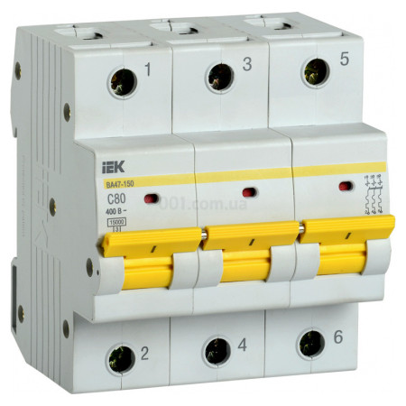 Автоматический выключатель ВА47-150 3P 80А 15кА тип C, IEK (MVA50-3-080-C) фото