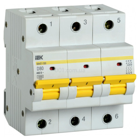 Автоматичний вимикач ВА47-150 3P 80А 15кА тип D, IEK (MVA50-3-080-D) фото