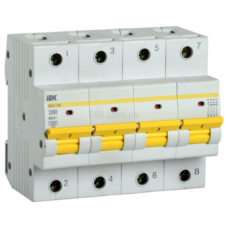Автоматичний вимикач ВА47-150 4P 80А 15кА тип D, IEK (MVA50-4-080-D) фото