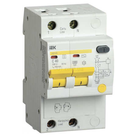 Диференційний автомат АД12S 2P 40 А 100 мА хар-ка C тип AC (селективний), IEK (MAD13-2-040-C-100) фото