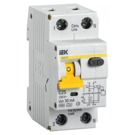 Автоматичний вимикач диф. струму АВДТ32 2P 25 А 30 мА хар-ка C тип A, IEK (MAD22-5-025-C-30) фото