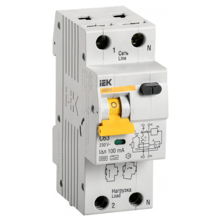 Автоматичний вимикач диф. струму АВДТ32 2P 63 А 100 мА хар-ка C тип A, IEK (MAD22-5-063-C-100) фото