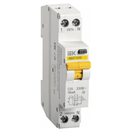 Автоматический выключатель дифференциального тока АВДТ32М 2P 25 А 10 мА хар-ка C тип AC, IEK (MAD32-5-025-C-10) фото